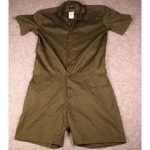 Romperjack Mens XXL Olive Green Short Sleeve Button Down Romper Utility Jumpsuit